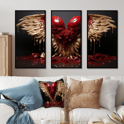 Ailes d'ange royal rouge et or I - Art mural fantastique