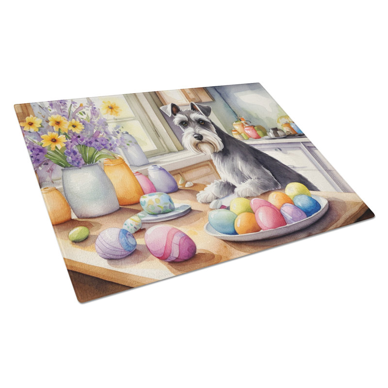 Decorating Easter Schnauzer Glass Cutting Board