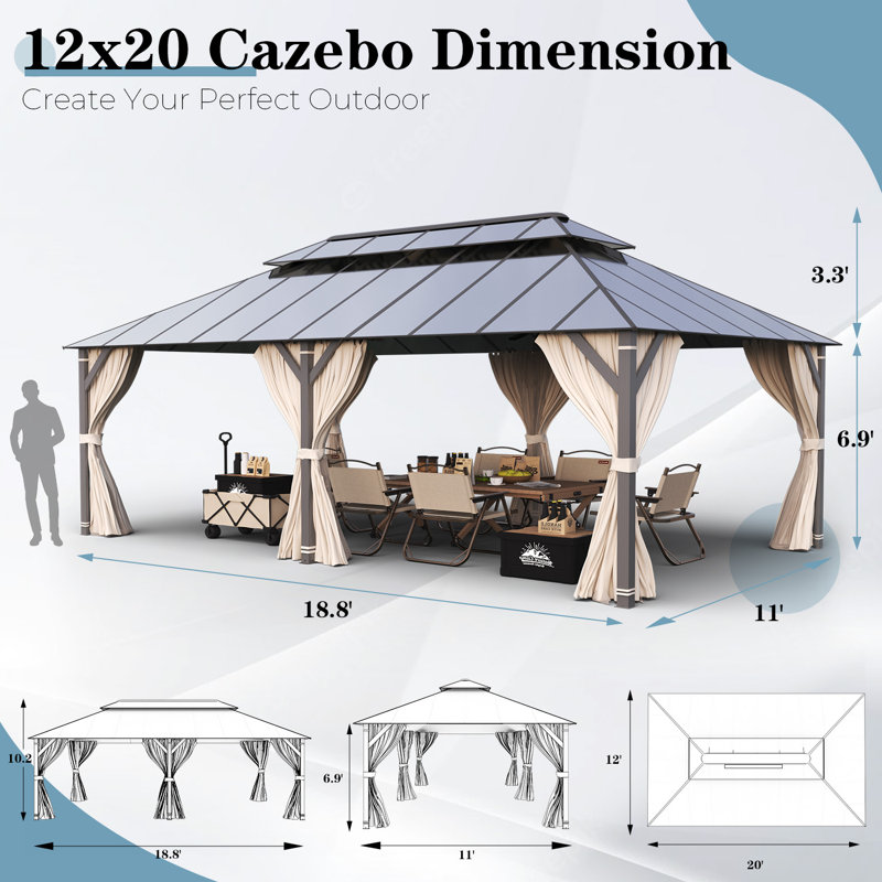 12 pi. L 20 pi. D Pavillon de jardin en aluminium