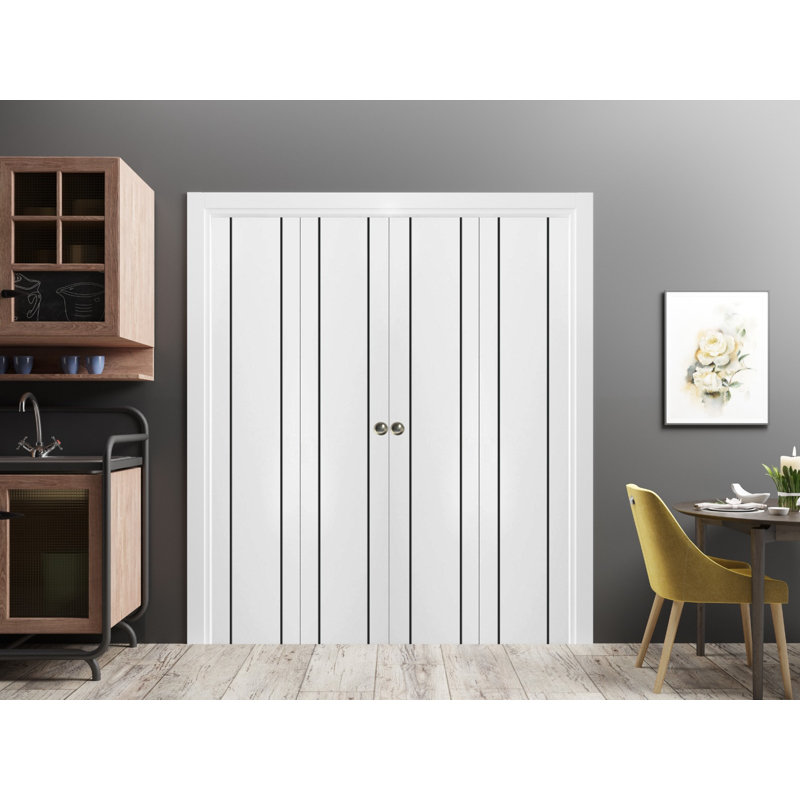 Portes coulissantes doubles pliantes pour placard 72 x 96 (4 x 18 x 96) Planum 0017 Blanc Soie Rails robustes Moulures Garnitures Quincaillerie Bois massif Portes d'armoire de chambre