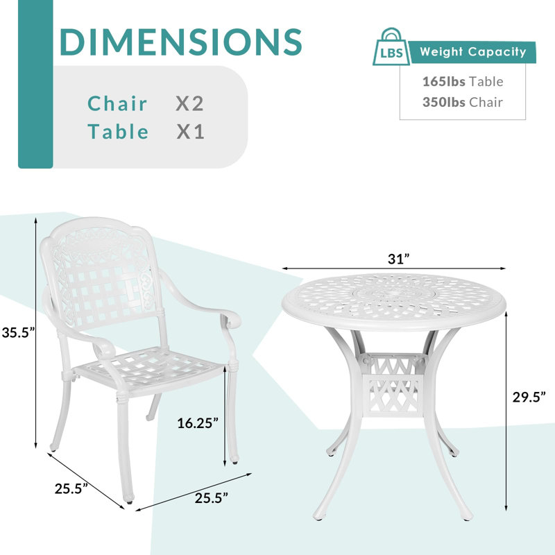2 - Person Patio Dining Set Umbrella Hole Included Round Table