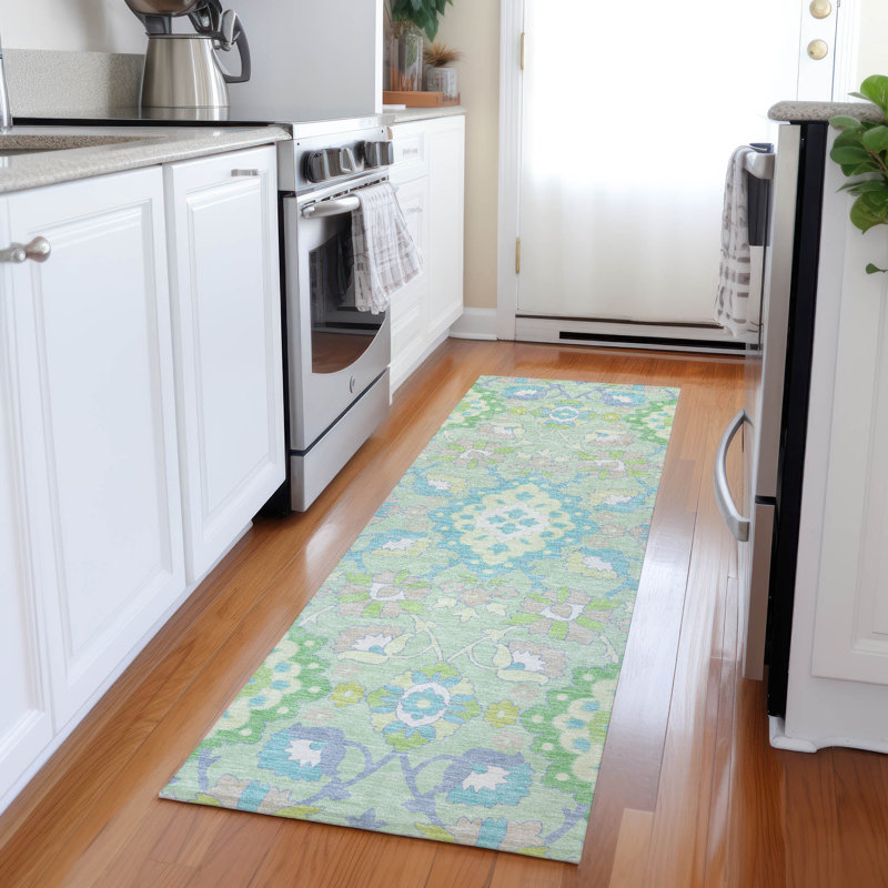 Machine Washable Indoor/Outdoor Chayden ACN1002 Mint, Runner 2'3" x 7'6"