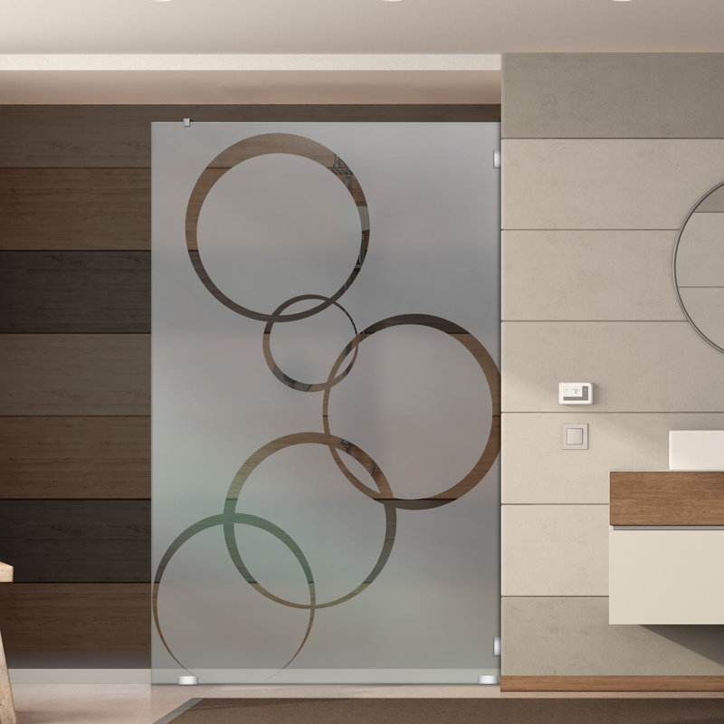 Écran de douche fixe en verre trempé givré l 27 1/2 po x H 75 po avec design givré de haute qualité, Gauche, Semi-privé