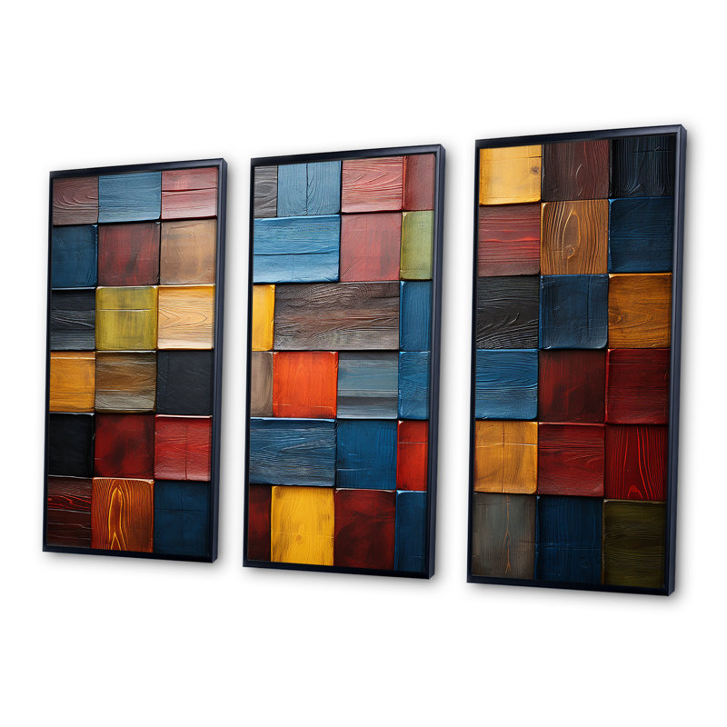 Carreaux colorés de couleurs terreuses V - mosaïque boho, H 28 po x l 36 po x P 1 po, Cadre flottant noir