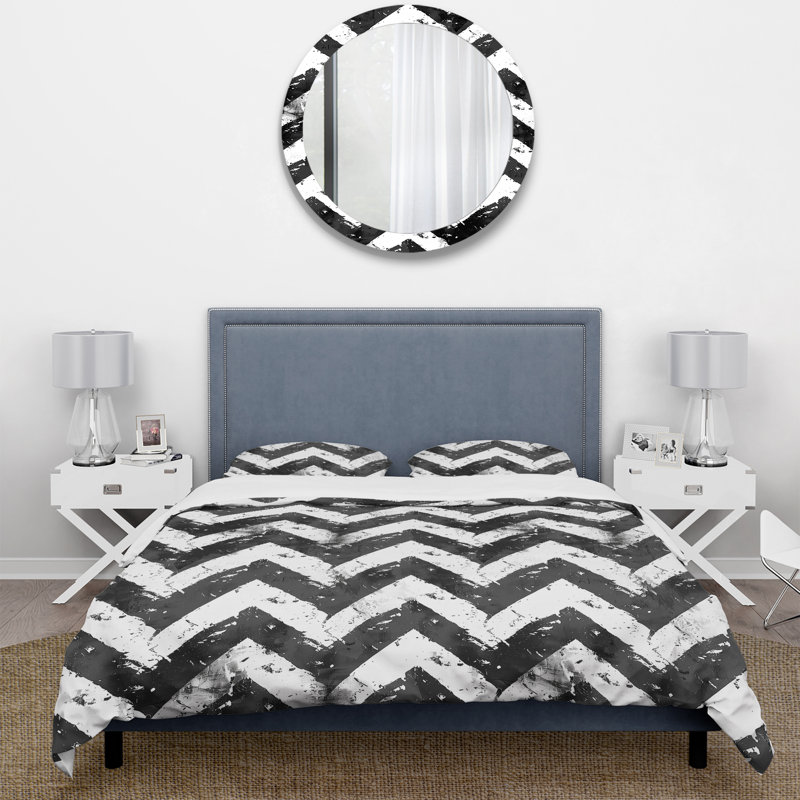 Ensemble de housse de couette noir et blanc Midcentury Chevron Print III - Midcentury