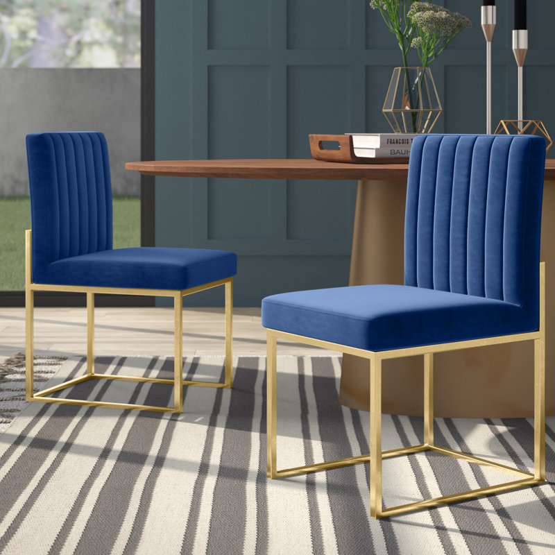 Amberdawn 18.5'' H Velvet Upholstered Side Chair, Gold, Navy Velvet