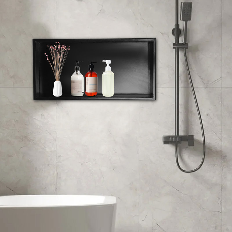 Placide 24" x 12" Single Recessed Preformed Waterproof Shower Niche, Black