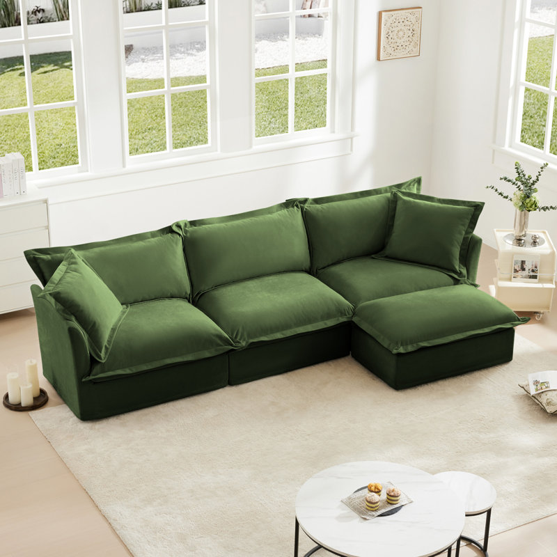 Canapé modulaire avec repose-pieds pour ensemble de salon modulaire Shetucket, H 34,5 po x l 120 po x P 55 po, Chenille verte
