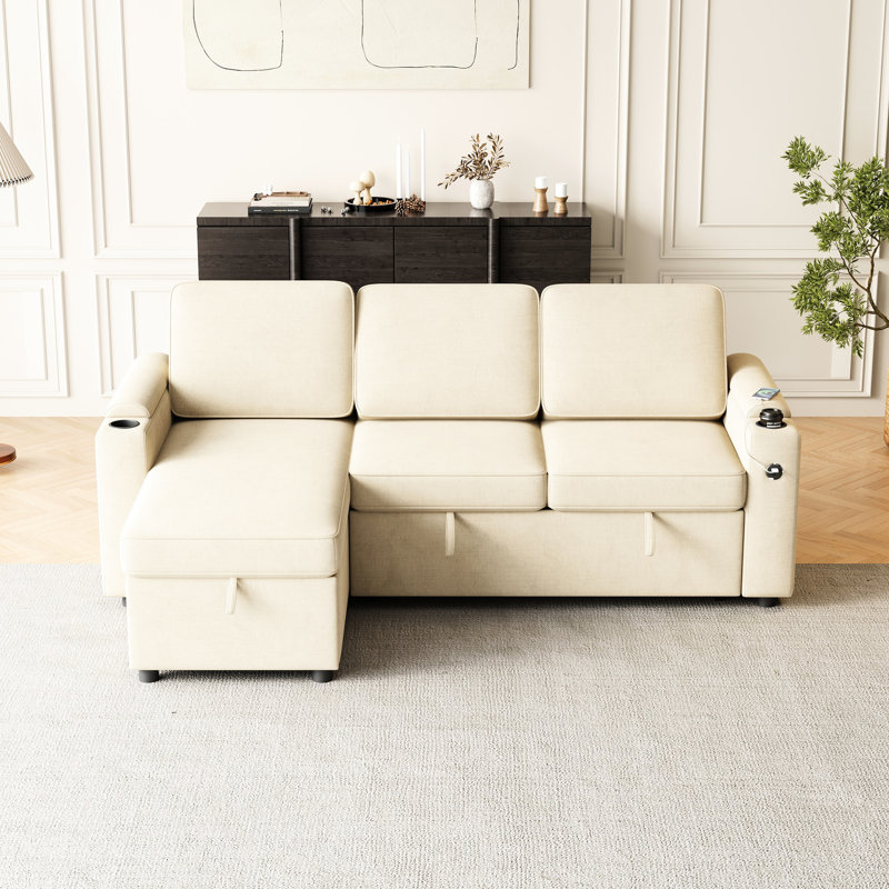 Canapé-lit Beige Mh85,8 avec rangement et charge - 3 lits convertibles