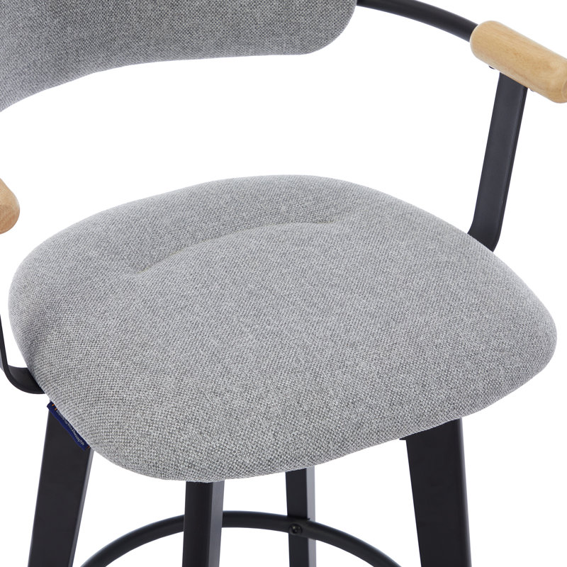 Tabouret de bar pivotant rembourré de 25,59 po avec structure en bois massif, Gris