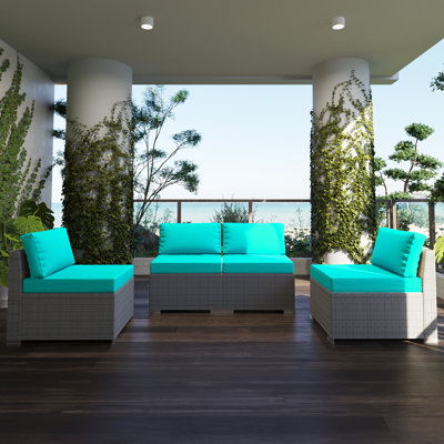 Breyelle Wicker 4 - Person Modular Patio Conversation Set with Cushions