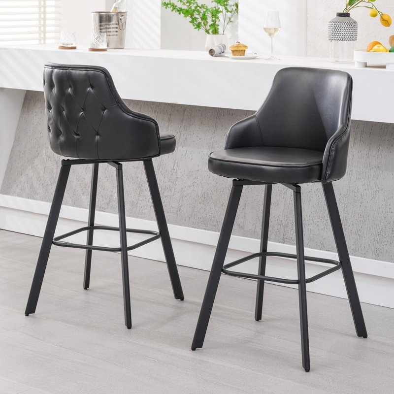 Tabouret de bar pivotant en cuir avec dossier haut (ensemble de 2), Noir, 2, Tabouret de bar (siège d'une hauteur de 30 po)