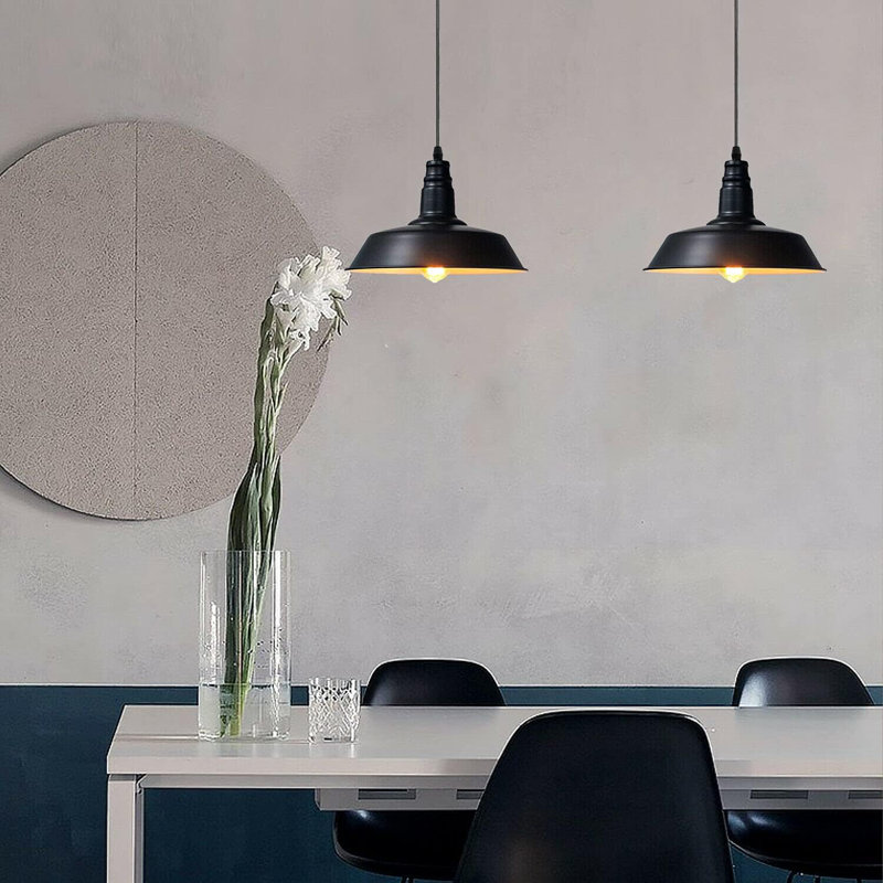 1 - Light Single Pendant, Black Inner White