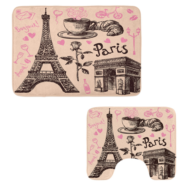  Ensemble de 2 tapis de salle de bain Eiffel Tower