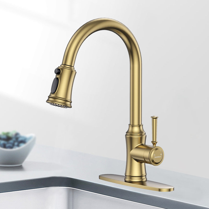 Kitchen Faucet With Pull-Down Sprayer, Single-Handle High Arc Sink Faucet With Deck, Suitable For Kitchen Sinks And Laundry Sinks.