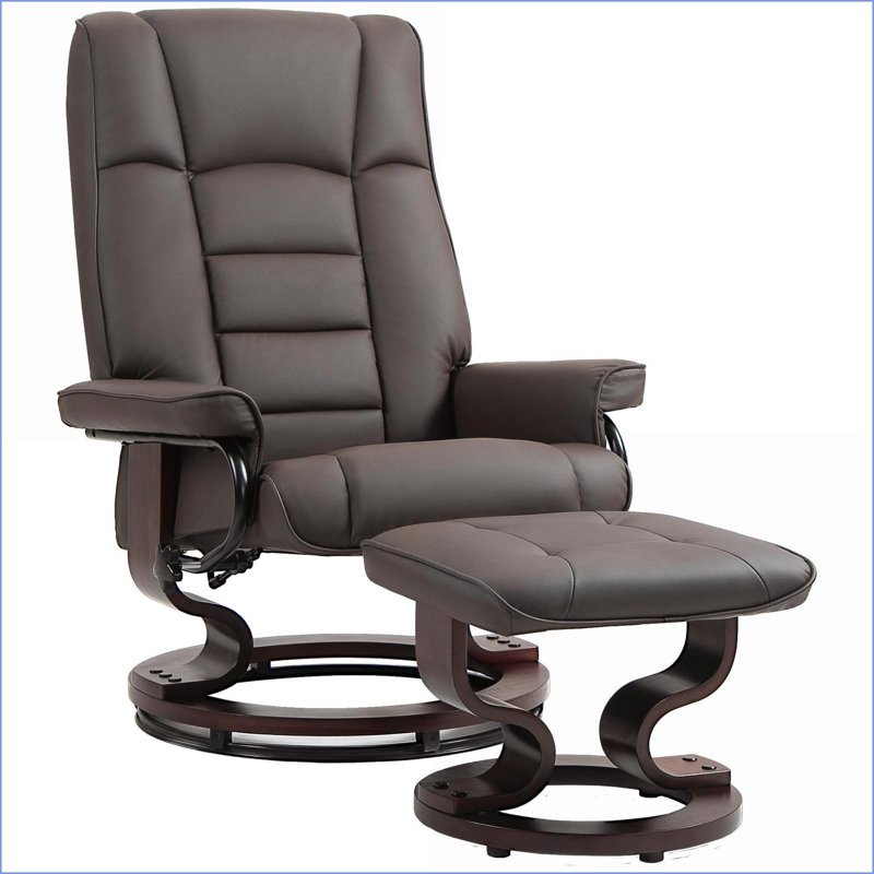 Recliner with Ottoman, Modern Faux Leather Swivel Chair with High Back Wood Frame | Walnut Brown | Living Room Bedroom, Brown