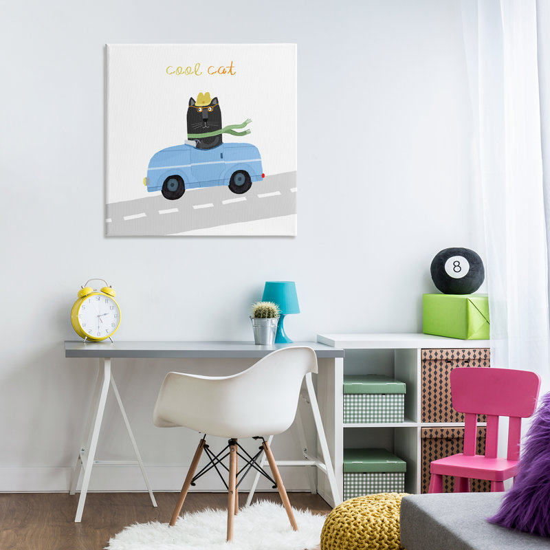 Art mural sur toile Cool Cat in Car, par Carla Daly, H 30 po x l 30 po