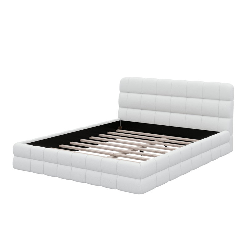 Grand lit plateforme (conception tapissée), Blanc