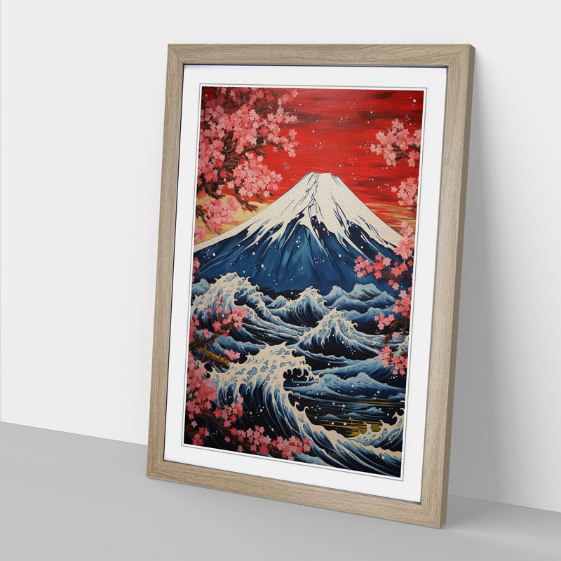 Mount Fuji Symbolism No.2 - Single Picture Frame Print on Wood, Oak , 34cm H x 25cm W x 2cm D