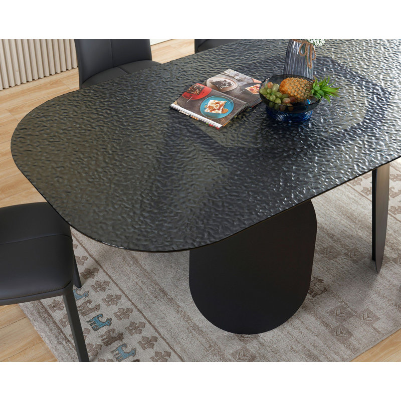 Maxine Hammered Grey Glass Rectangular Dining Table for Six