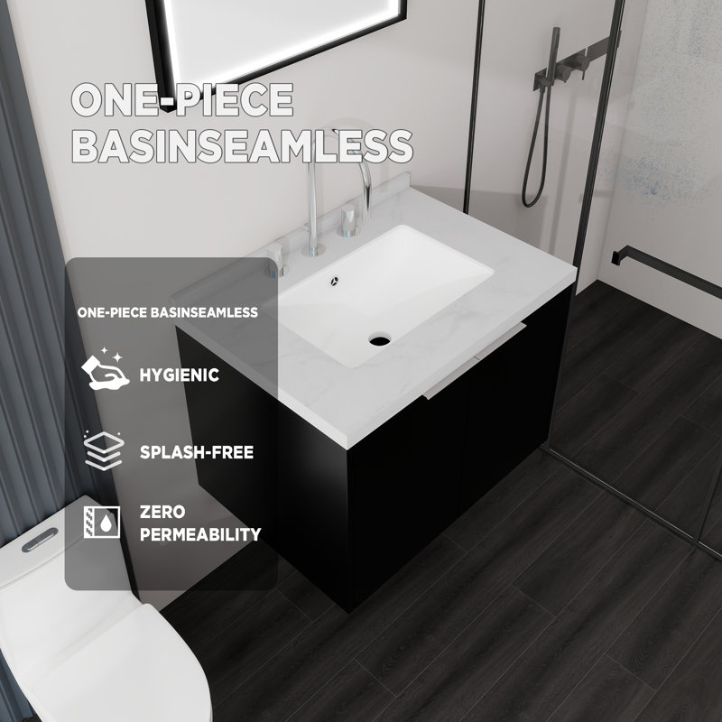 Meuble-lavabo flottant avec lavabo, Black, 24" W
