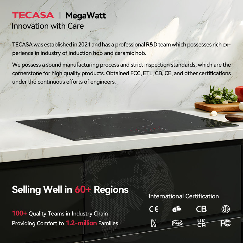 Tecasa 36 Inch 5 Burners Induction Cooktop, Built In with Bridge Element and Boost Function, Black