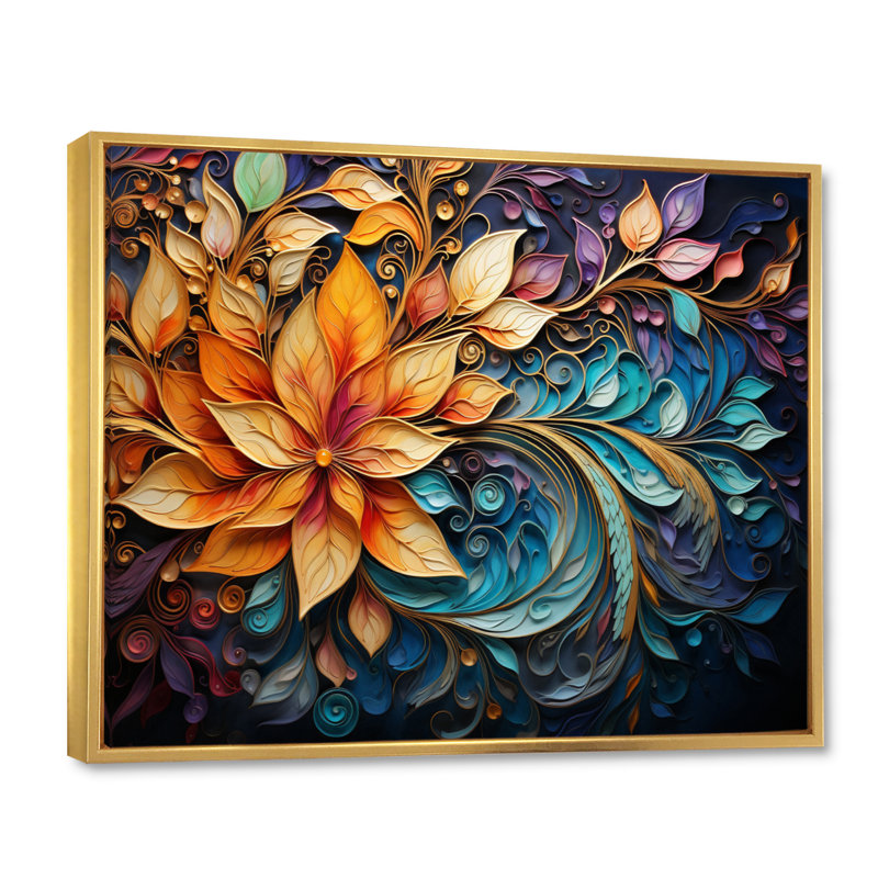 Art indien coloré Mystic Rangoli I - Art mural indien, H 24 po x l 32 po x P 1 po, Cadre flottant doré
