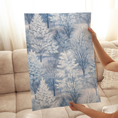 «Holiday Blue Winter Forest Trees VII», reproduction d'art moderne sans cadre