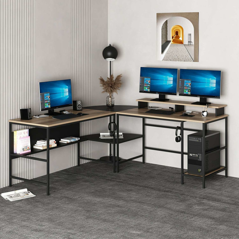 Modern Study Desk with Shelf, Dore & Black, 70.9 x 29.1 x 23.6 inches | 100% Melamine Coated Particle Board, 0.7 inches Thick | Stylish & Functional Design for Home Office, Industrial Concept