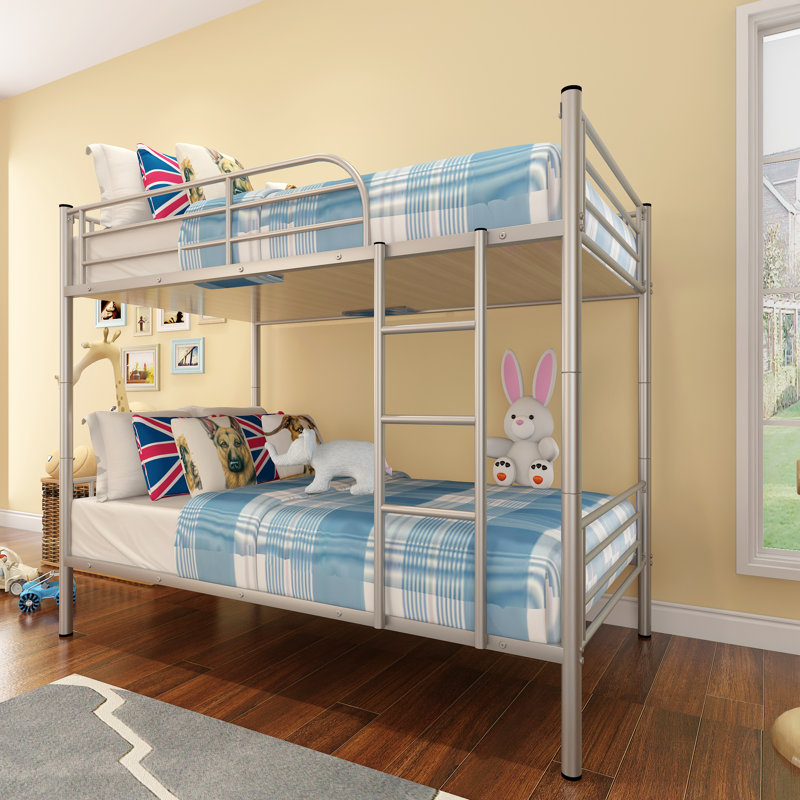 Lit superposé simple au-dessus de simple, lit superposé divisé à structure en métal avec rails de sécurité et échelle, lit superposé sans sommier pour enfants, adolescents et adultes