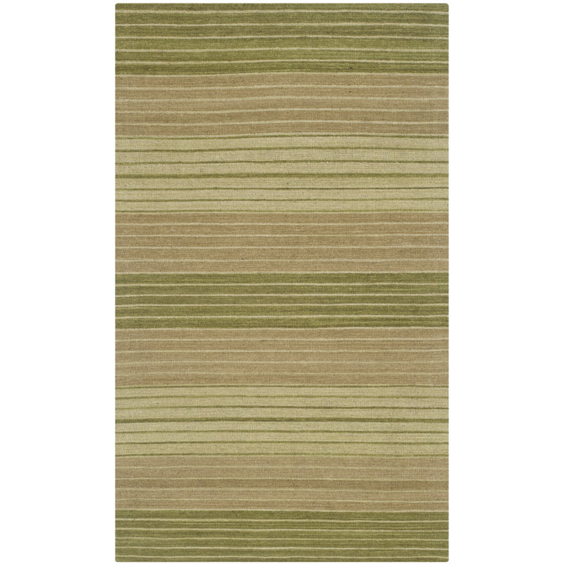 Cruz Hand Loomed Wool/Cotton Striped Rug in Green, Rectangle 2'3" x 4'