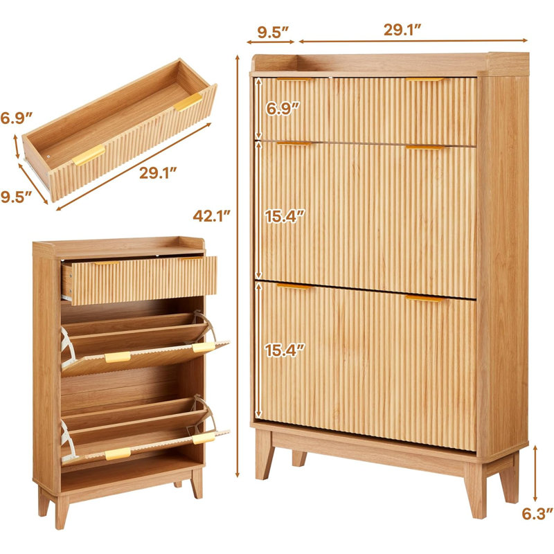 Armoire à chaussures mince, tablettes réglables et tiroir supérieur, organisateur d'entrée cannelé