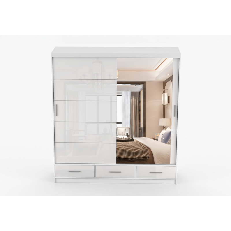 Sliding Wardrobe with Mirror 203cm - Timeless Style Meets Smart Organisation, Gloss White