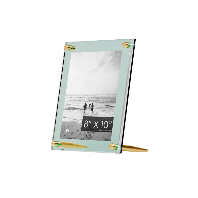 Cadre de table en verre de mer 8 x 10 po Wexel avec quincaillerie dorée, Verre de mer / or