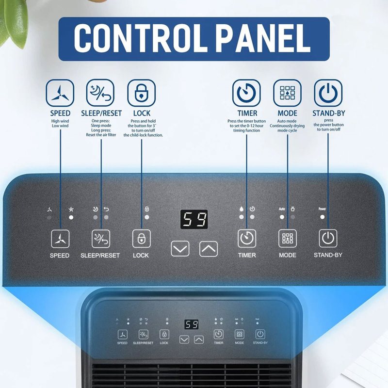 R.W.FLAME 45 Pints Console Dehumidifier for Rooms up to 2750 Cubic Feet with Remote Included