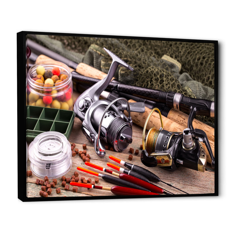 " Fishing Rods And Reels ", Black Floater Frame, 34" H x 44" W x 1.5" D