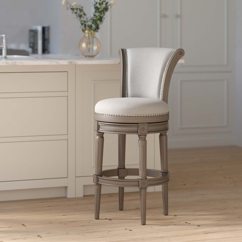 Tabouret de bar pivotant en bois avec dossier haut confortable, Gris