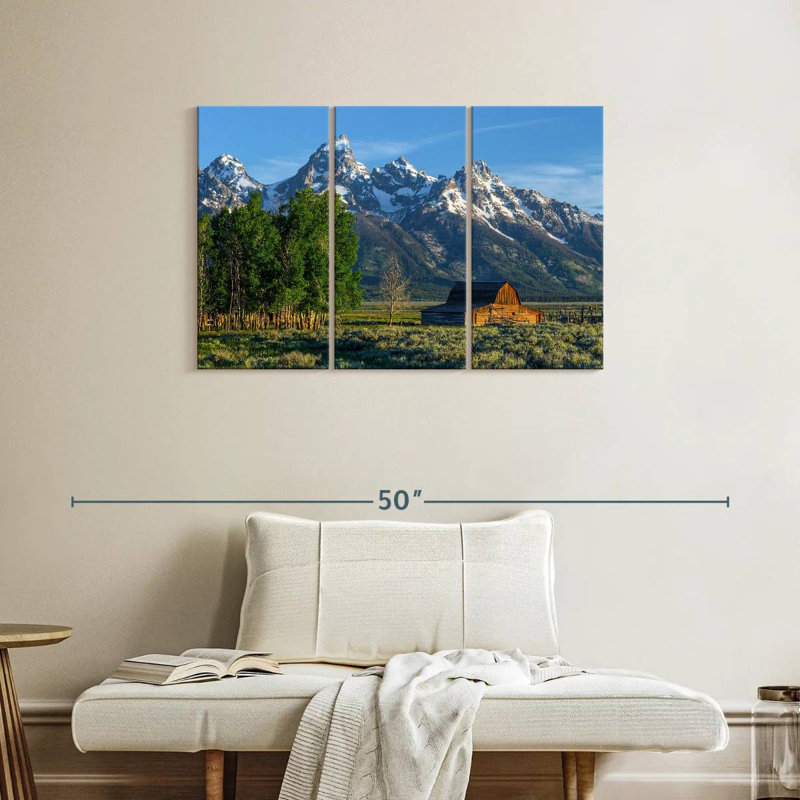 Grand Teton Mountains Barn Art, reproduction d'art sur toile, H 38 po x l 24 po x P 1,25 po