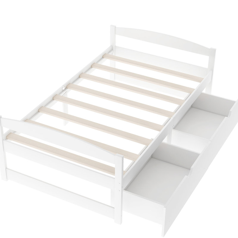Lit plateforme simple avec deux tiroirs en blanc - Exquis & Space 2 Spacieux et attrayant