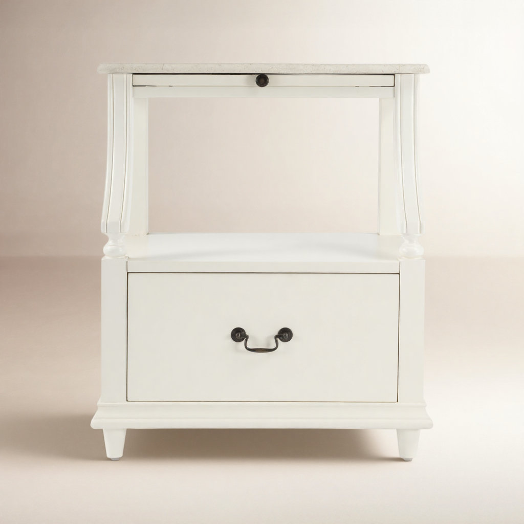 Aberdale 1 - Drawer Marble Top Nightstand, White