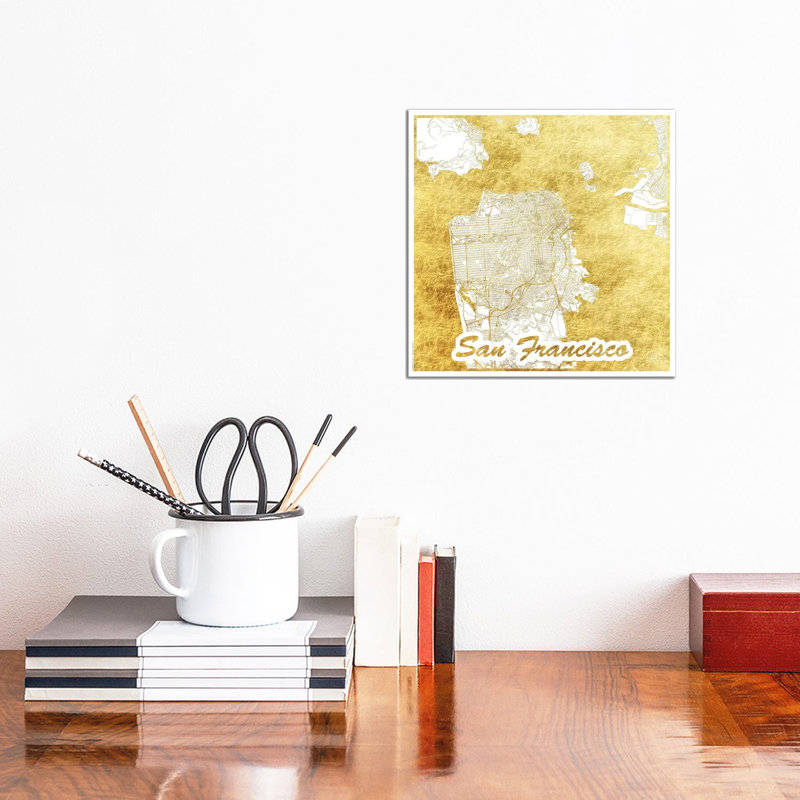 Cape Town Gold Leaf Urban Blueprint Map by Hubert Roguski - Wrapped Canvas Print, 30.48 cm H x 30.48 cm W