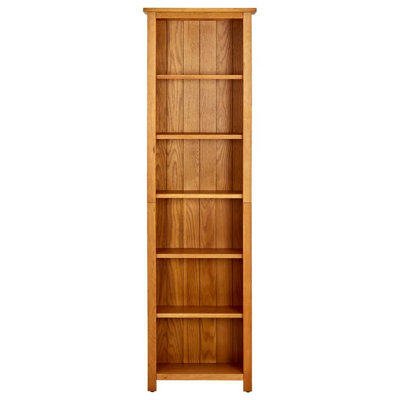  6-Tier Solid Oak Wood Bookcase 52 x 22 x 180 cm Tall Display Storage Shelf Unit