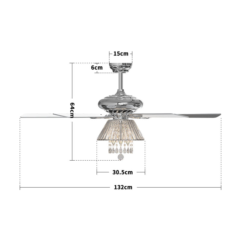 5-Blade Crystal Ceiling Fan Chandelier