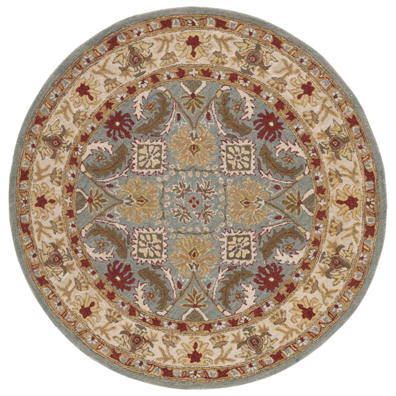 Tapis bleu clair / ivoire en laine touffeté à la main Tingley, Rond 6 pi