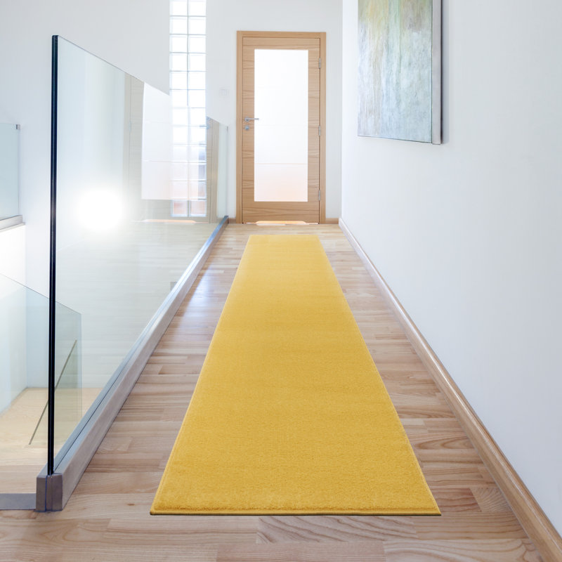 Mullican Sandy Solid Yellow Easy Care Indoor/Outdoor Area Rug, Runner 2'2" x 12'