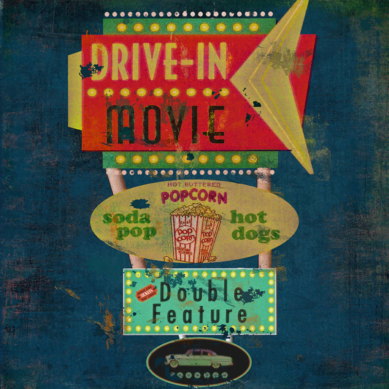 «Retro Drive in Theatre Ad» par Marilu Windvand, affiche vintage sur toile tendue