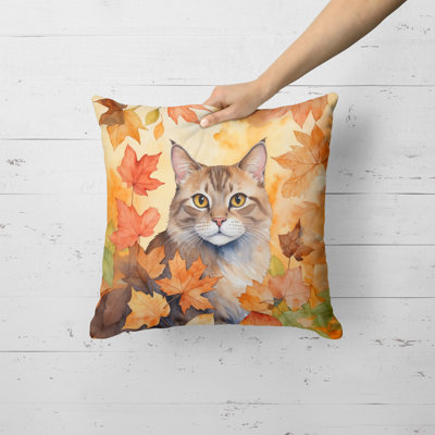 Dwelf Cat in Fall Leaves Throw Pillow