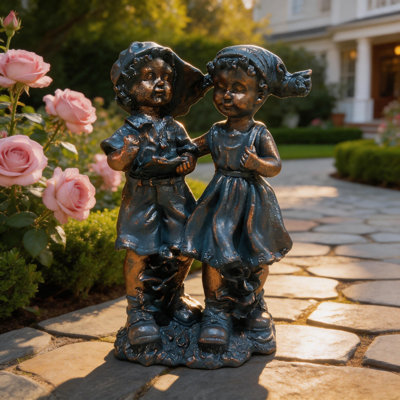 Boy & Girl Magnesium Oxide Garden Statue Set, Weather‑Resistant Outdoor Ornament for Lawn Backyard Patio