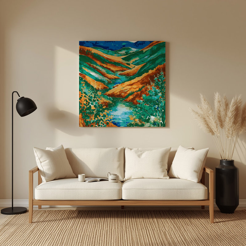 Aquarelle, paysage, 55, art mural en métal vert, H 32 po x l 32 po
