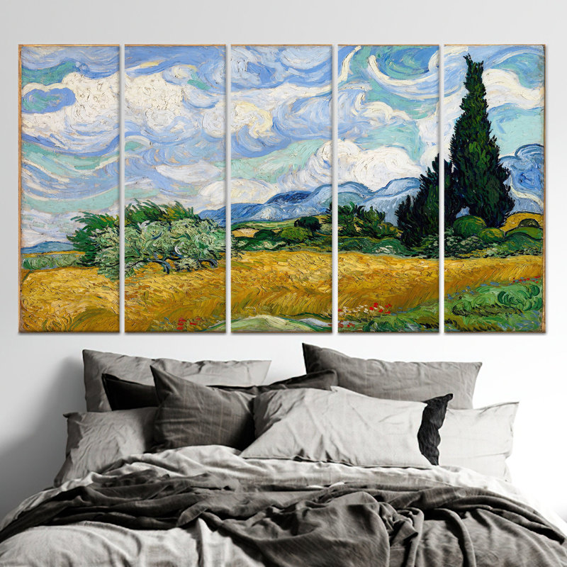 Champ de blé Van Gogh avec cyprès: impression sur toile, toile tendue 5P, 43,3 po H x 98,4 po l